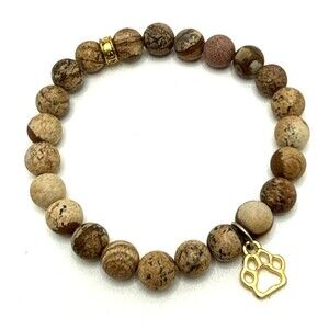 Chavez For Charity CFC Paw Charm Jasper Bracelet Brown Stone Stretch Statement